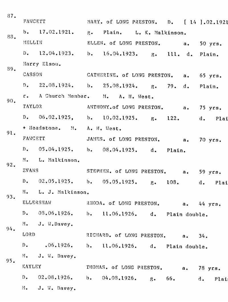 FD-BCMI 29 - P28.jpg - Long Preston Baptist Church -  Index of Burial Register in Date Order  - 1921 to 1926